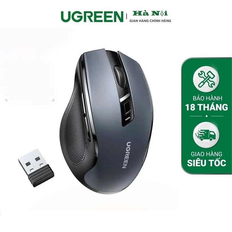 UGREEN 15063 Chuột Không Dây Ergonomic 2.4G màu đen cao cấp